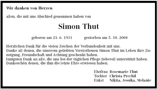 Thut Simon 1931-2008 Todesanzeige